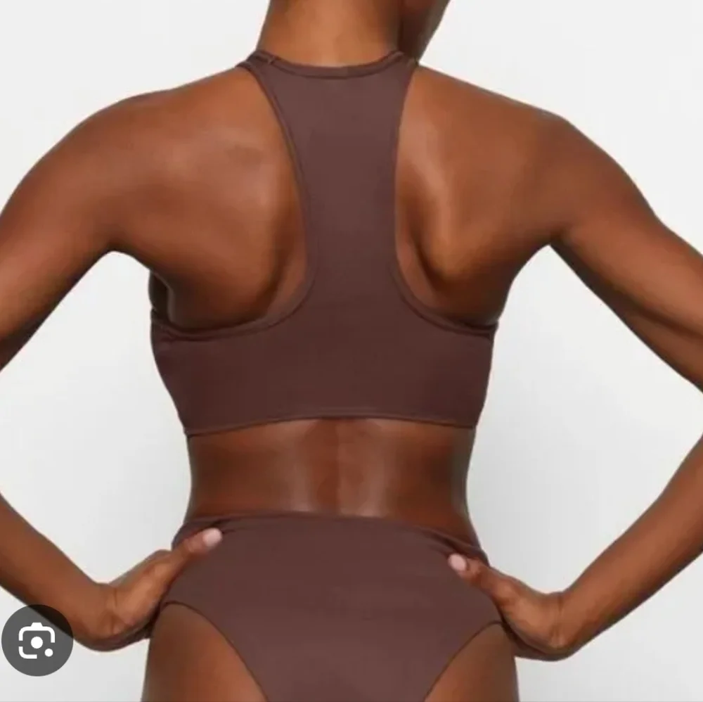 Skims Women's Cocoa Bikini Swim Racer Back High Rise Cheeky Bottom Size Medium